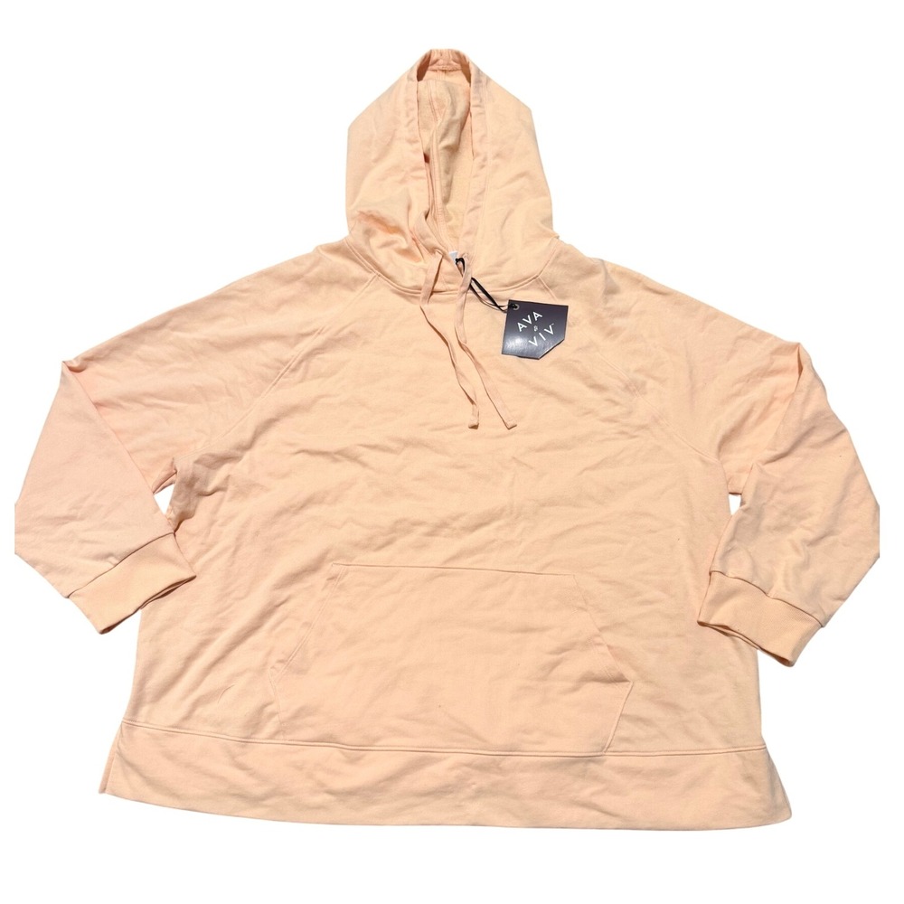 AVA & VIV Womens Plus 2X Peach Pullover Hoodie Sweatshirt Shirt Top Athletic NEW
